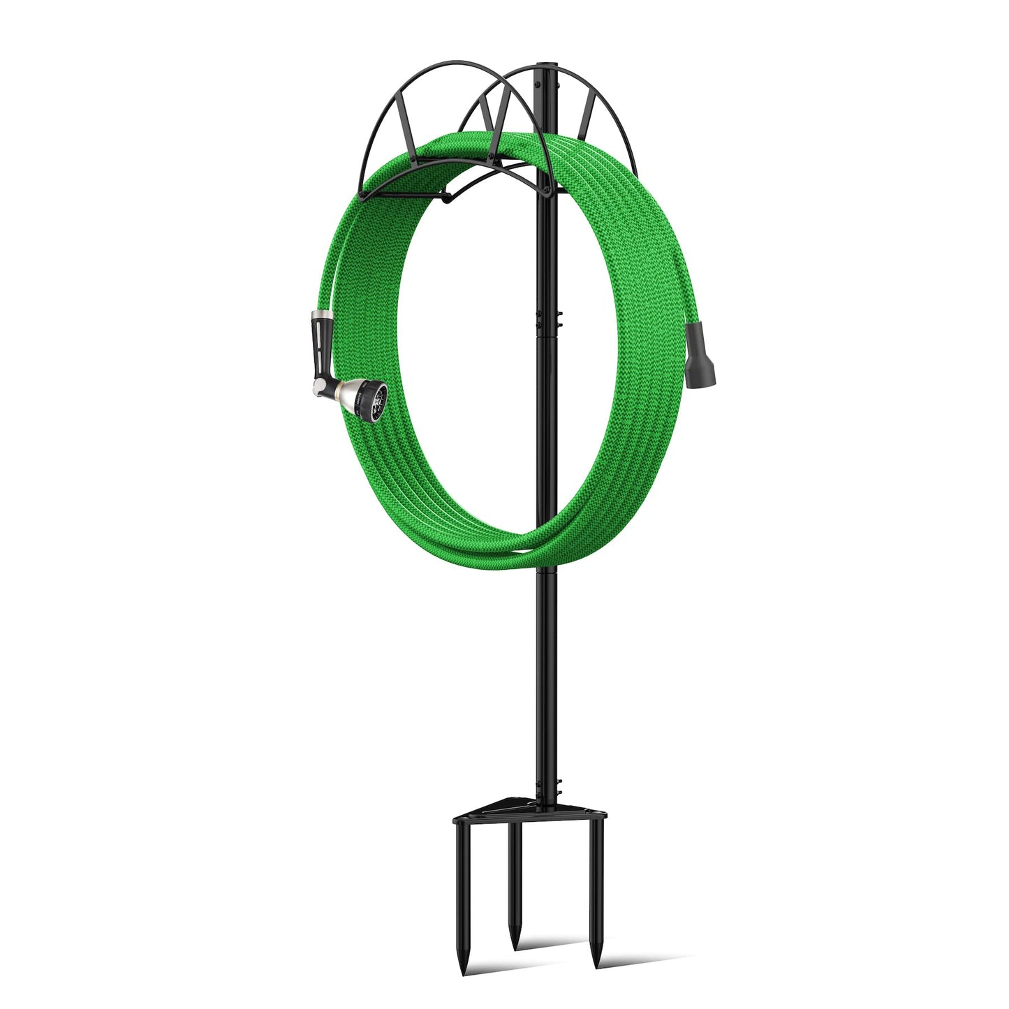 Meykwod Garden Hose Stand/Hanger Freestanding, Heavy Duty In-Ground Hose Rack Organizer for Outside Yard, Sturdy to Hold 150ft (Metal, Black)