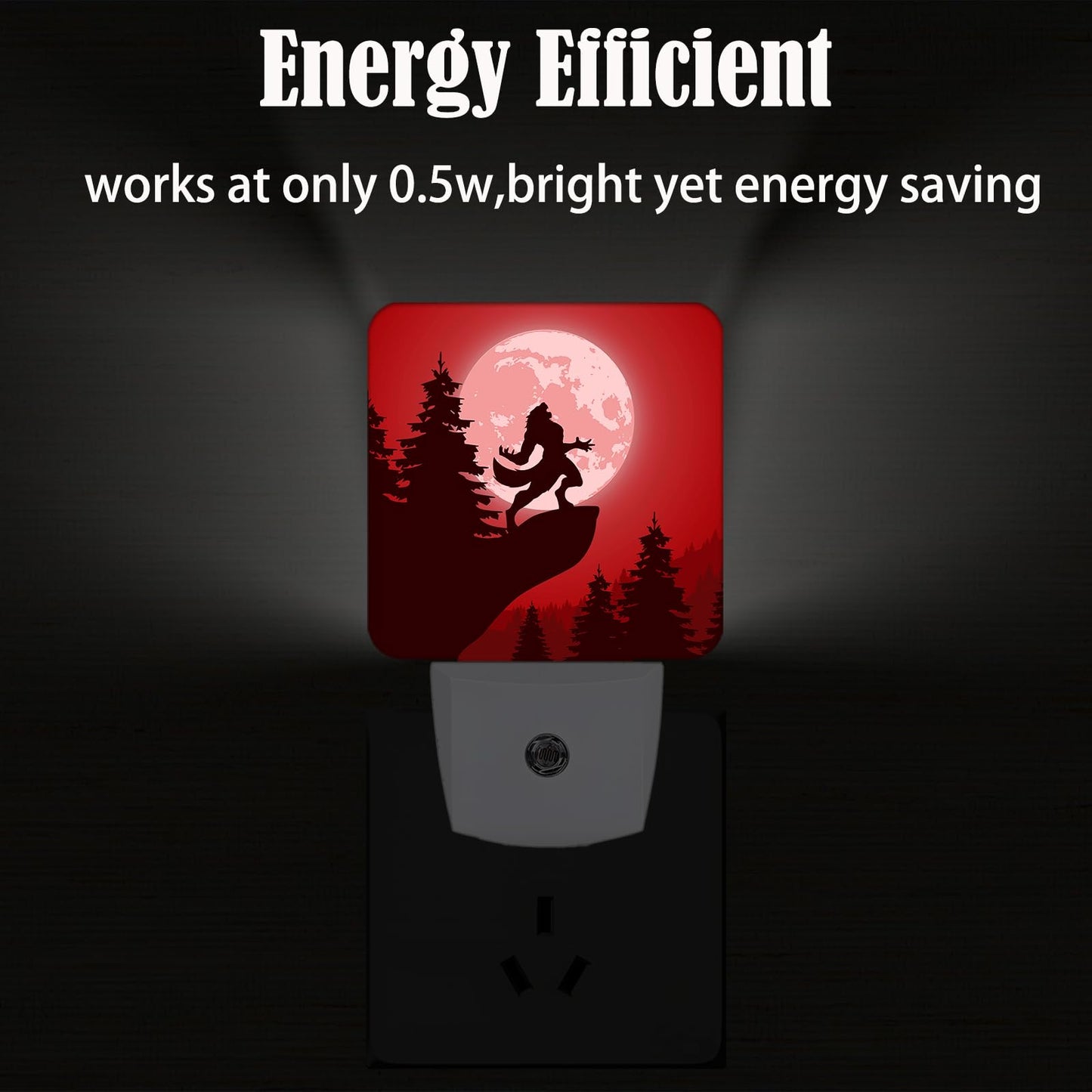 FSHVQKD Blood Moon and Werewolves Night Light,Plug-in Night Lights with Dusk-to-Dawn Sensor for Stairway,Hallway,Bedroom Sleep Friendly Ideal for Women/Girls/Boys Gift,0.5w