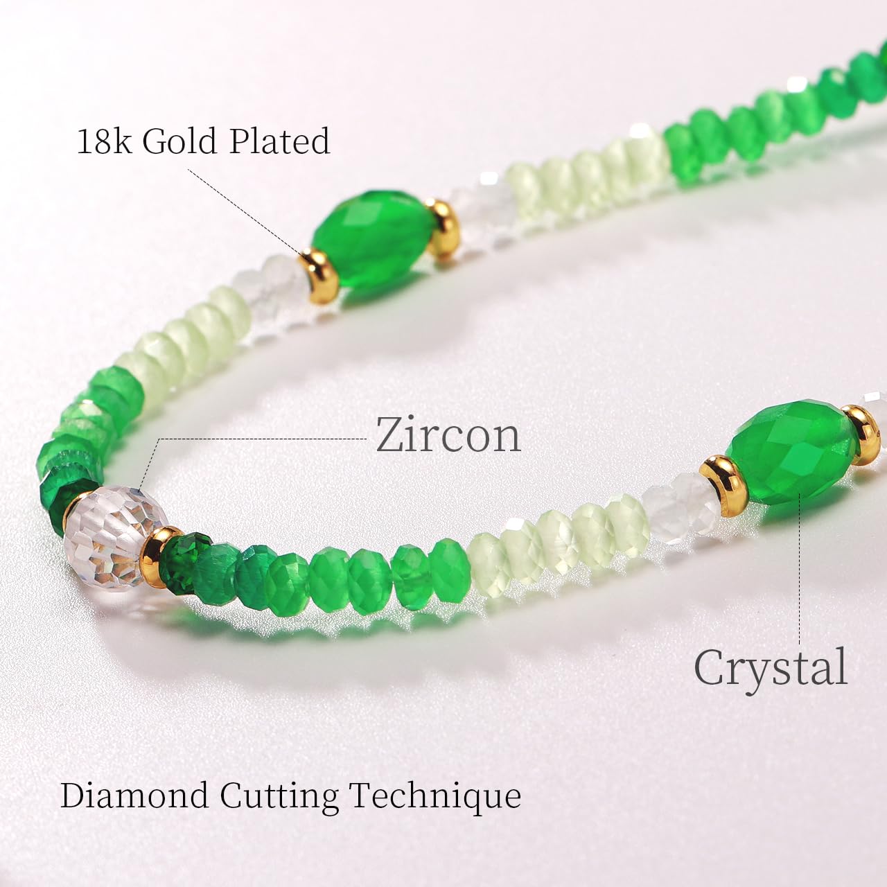 Gmissbabicoo Healing Crystal Necklace for Women Spiritual Zircon Beads Handmade Gemstone with 18k Golden Plated Crystals Stones Beaded Adjustable Necklaces with Jewelry Box Green 1