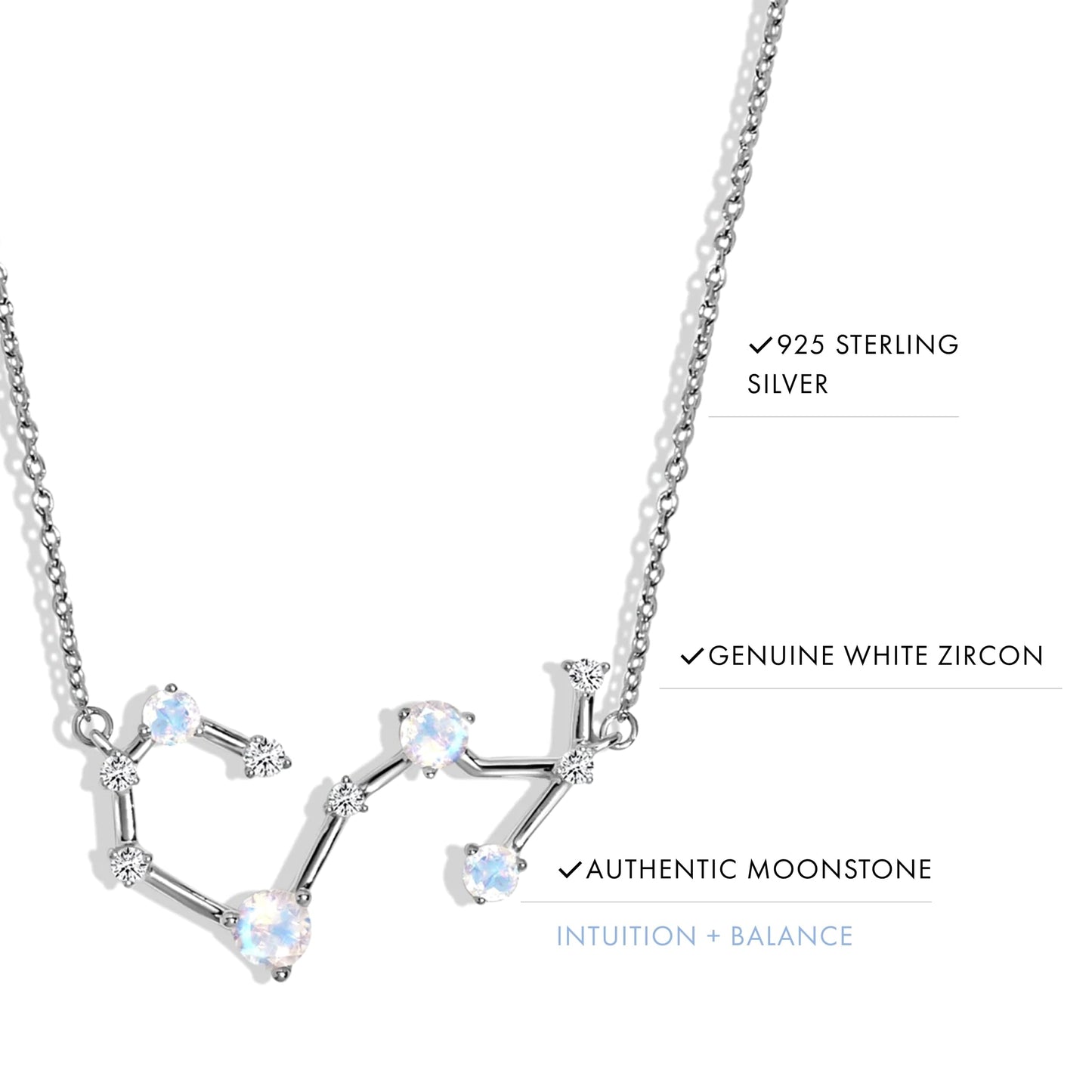 Moon Magic Moonstone Necklace - Scorpio Zodiac Constellation / 925 Sterling Silver - 18k Rose Gold - Yellow Gold Rainbow Moonstone Necklaces for Women/Authentic Rainbow Crystal Jewelry