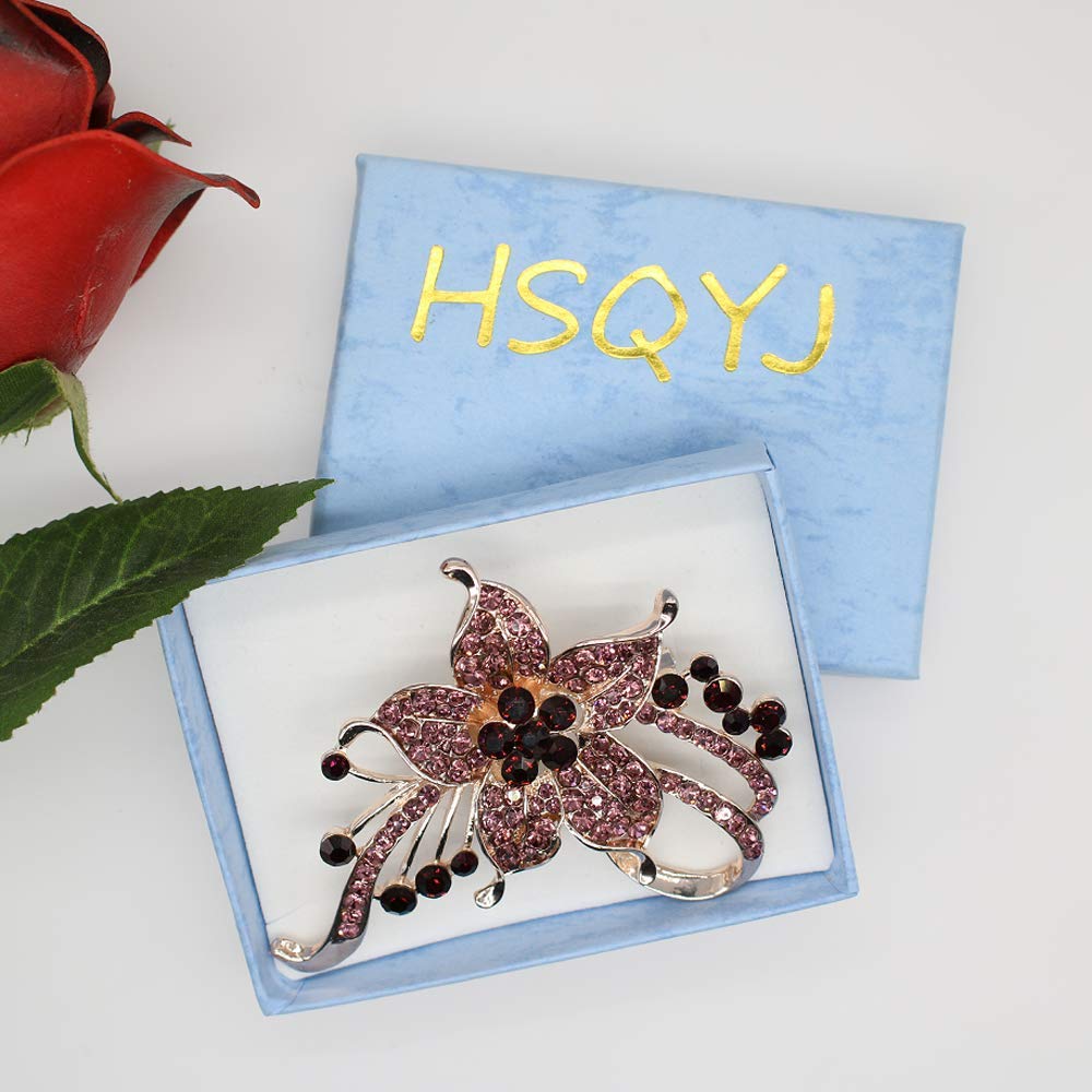 Flower Crystal Brooches Pins Fashion Beautiful Created Dark Red Rhinestone Floral Brooch Good Idea for Party Dance Wedding Banquet for Elegant Women Girl(Plum crystal flower brooch)