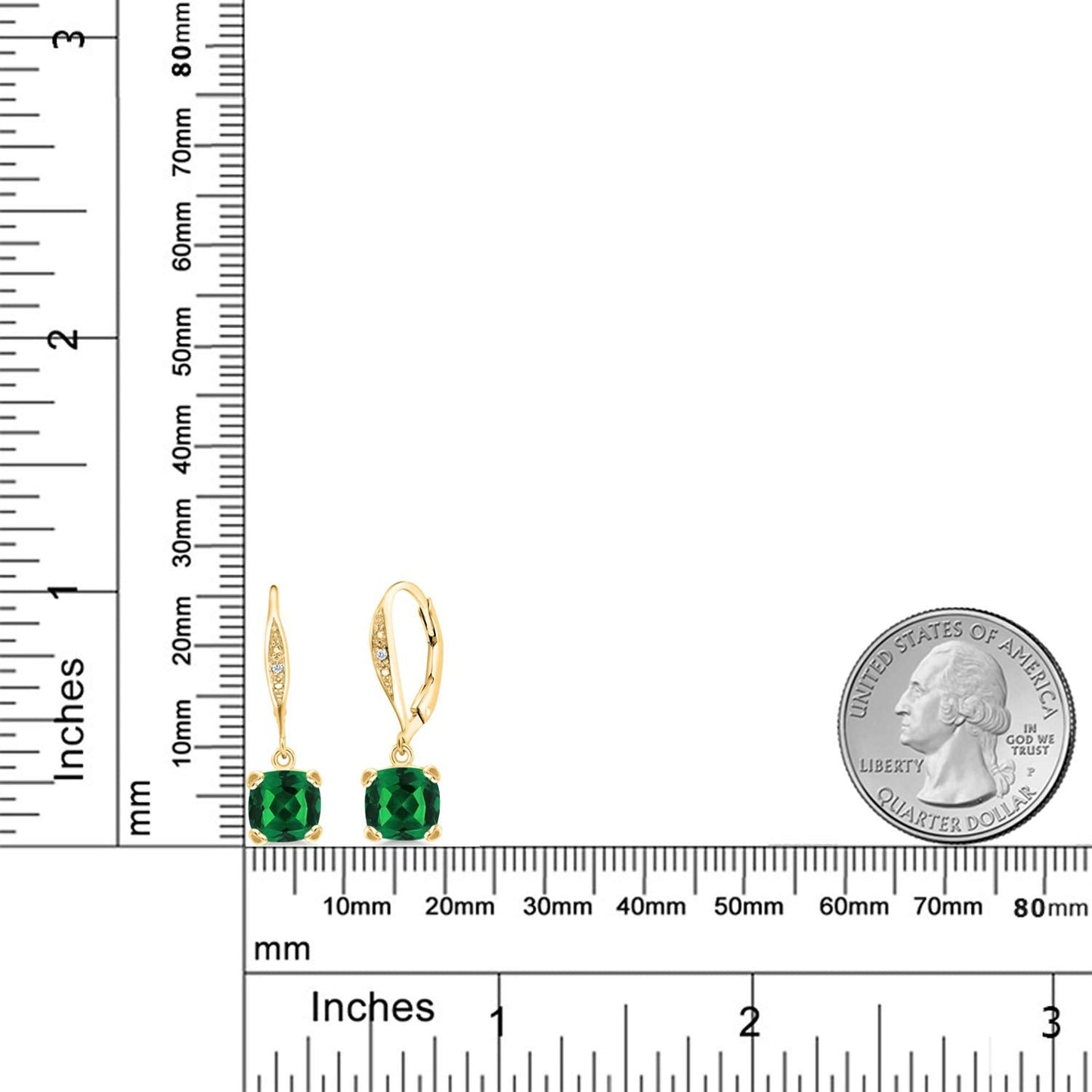 Gem Stone King Drop Dangle Earrings For Women | 7MM Cushion Cut Gemstone Birthstone and Diamond | 925 Sterling Silver | Jewelry Gift for Mom Wife Her | Nano Emerald-May | Yellow Gold