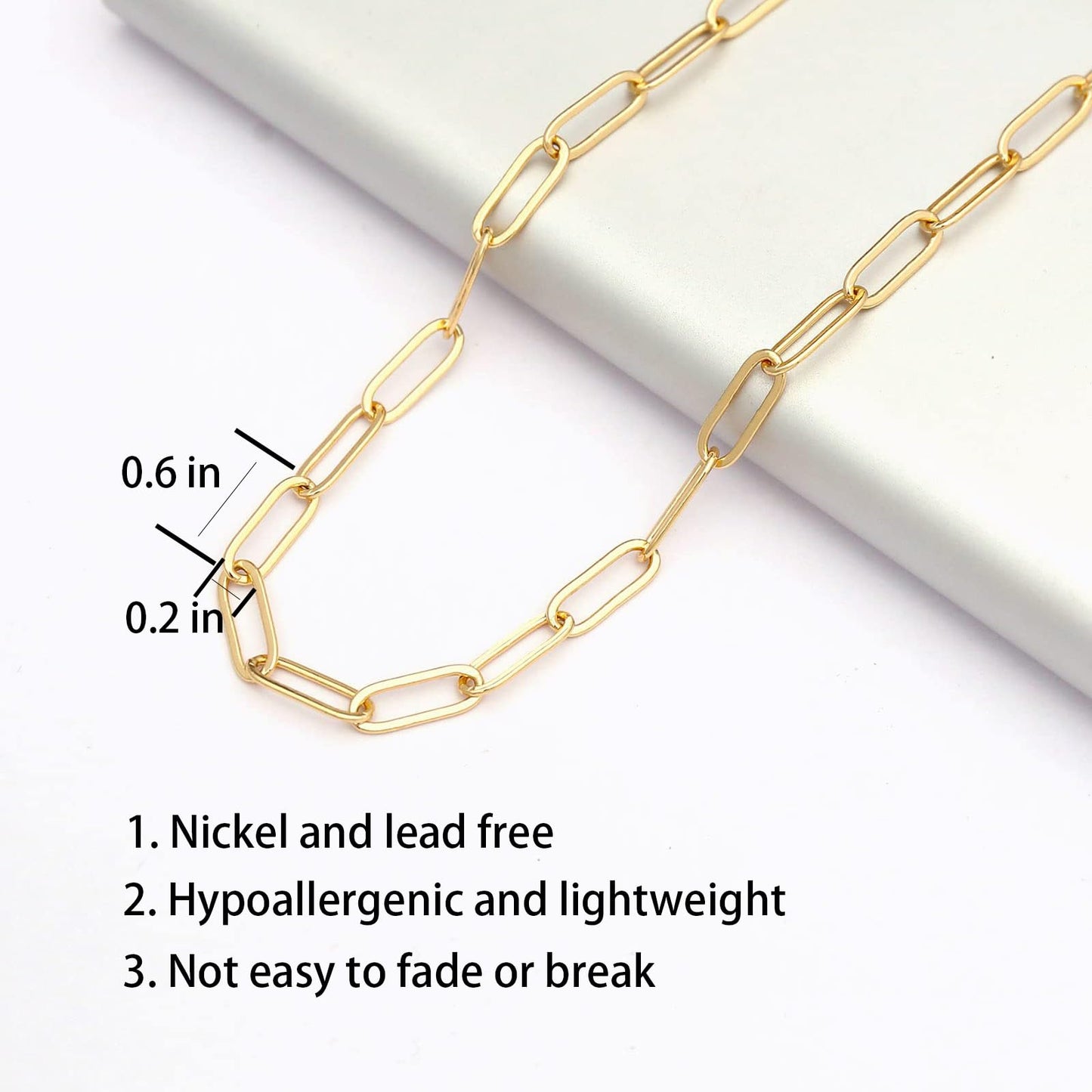 MAIKERDER Chunky Paperclip Necklace for Women, Paper Clip Necklaces, 14K Gold Plated Chunky Paper Clip Link Chain Necklace for Women Non Tarnish Hypoallergenic 16 Inches