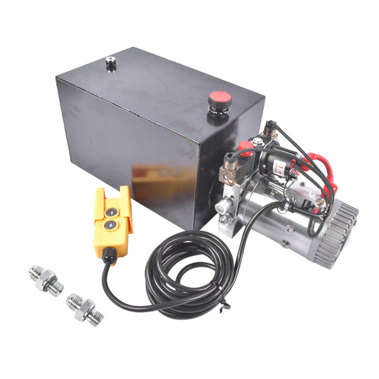 15 Quart Double Acting Hydraulic Pump 12V DC Dump Trailer Hydraulic Power Unit 3200PSI 22MPa 1.6KW with 2 Additional SAE#6 Connectors Weonefit