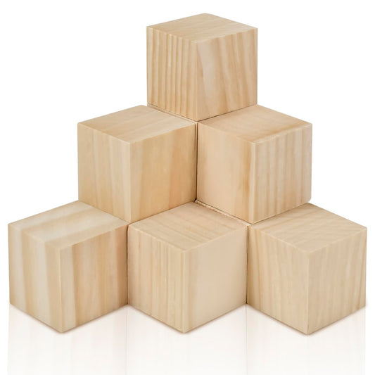 2 Inch Wood Blocks for Crafting, Carving, DIY Projects 32 Pack Natural Unfinished Solid Wood Cubes for Art Painting & Woodworking