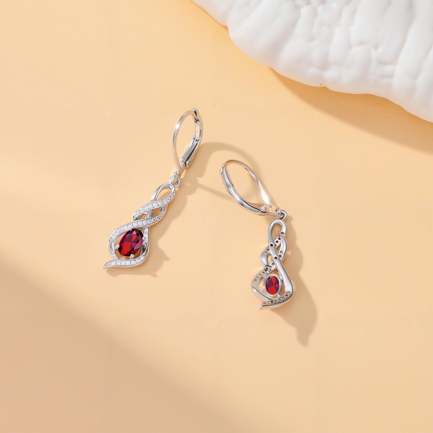 POIUY Gifts for Women Garnet January Birthstone Infinity Leverback Dangle Earrings Hypoallergenic Drop Earrings Love Jewelry Anniversary Christmas Wedding Gift for Mom Wife Sister Daughter Girlfriend