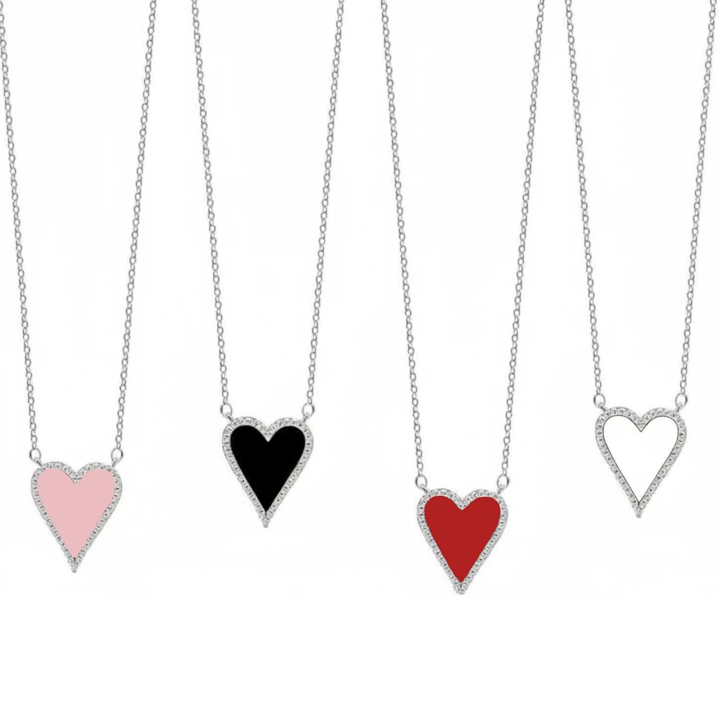 JINGDR Heart Necklace for Women Trendy Preppy Silver Jewelry Gold Plated Love Heart Pendant, Heart Paperclip Chain Necklace Cute Heart Necklaces Birthday for Women Dainty Jewelry (silver black)