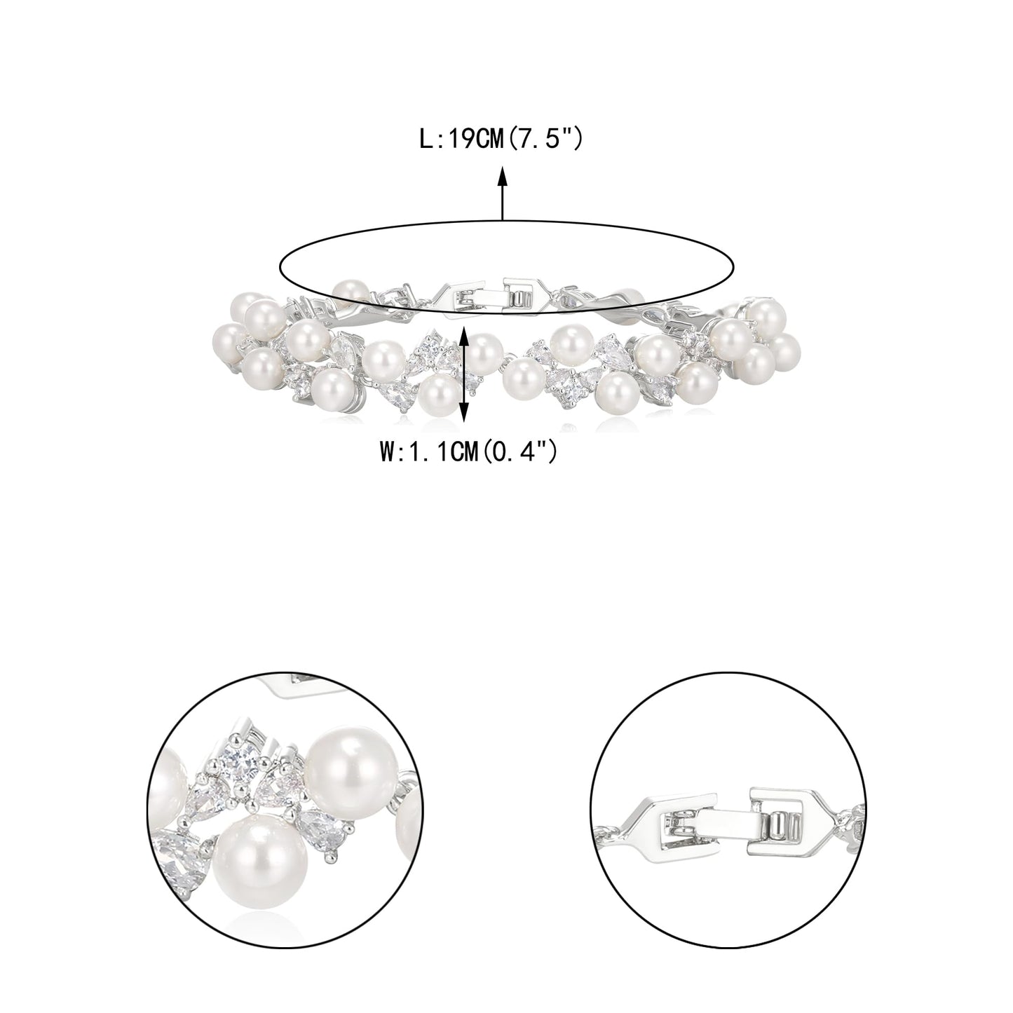 EVER FAITH Gorgeous Prong Setting Cubic Zirconia Wedding Jewelry Bracelet for Bride Bridesmaid, Elegant White Simulated Pearl Teardrop Tennis Bracelets Gift for Women Clear Silver-Plated-Brass