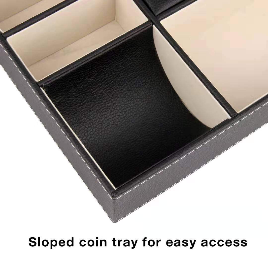 Baoyun Mens Valet Tray Organizer, Mens Jewelry Box, Nightstand Organizer for Men with 5 compartments, Faux Leather Key Tray for Entryway Table, Bedside Storage for Watch, Coin, Phone Gifts for Men