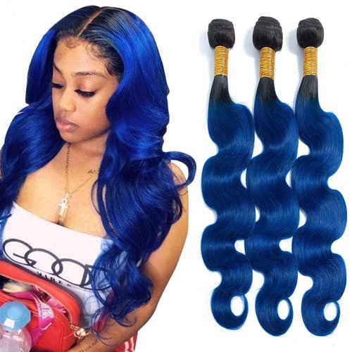 Habiliana Bundles Human Hair 20 22 24 Inch Body Wave T1B Blue Human Hair Bundles 11A Unprocessed Brazilian Virgin Quick Weave Hair Extensions for Black Women