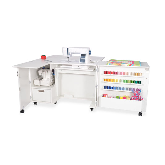 Arrow K8411 Wallaby Kangaroo Sewing, Cutting, Quilting, Crafting Cabinet and Table, Includes Storage and Airlift, Portable with Wheels White Ash Finish