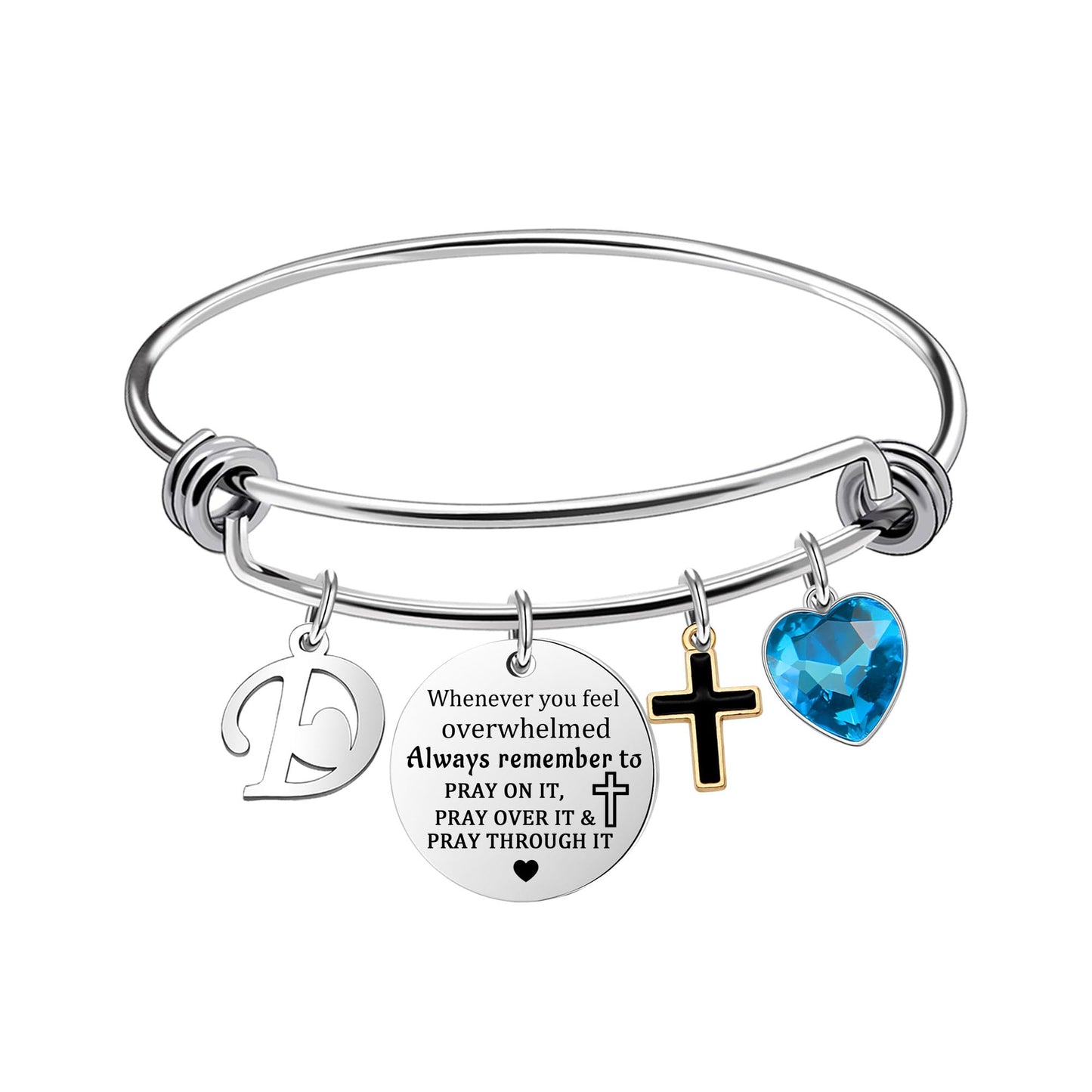bifriend Inspirational Bracelet for Women, Initial Letter Charm bracelet for Female Cross Motivational Gifts for Her Daughter Sister Friends Back to School Birthday Christmas Presents (D)