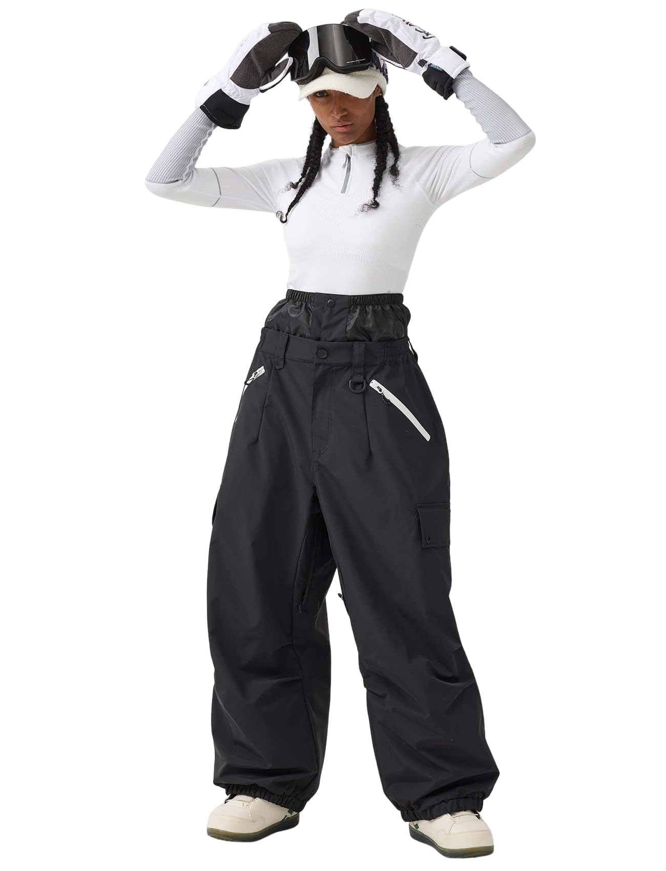 GSOU SNOW Women Men Baggy Ski Pants Loose Snowboarding Pants Snow Pant Insulated Waterproof Windproof Outdoor Sport Black