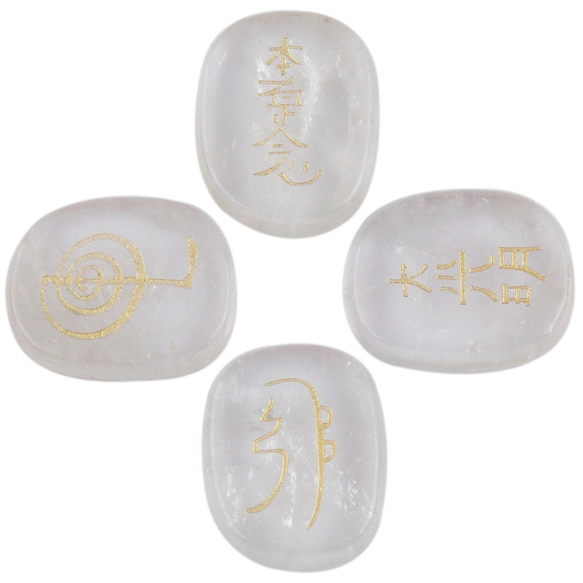 rockcloud Healing Crystal Rock Quartz 4pcs Engraved Chakra Stones Palm Stone Reiki Balancing