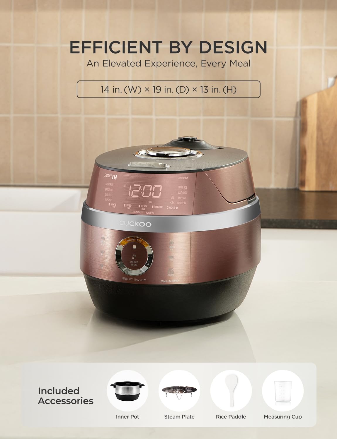 CUCKOO CRP-JHR1009F | 10-Cup (Uncooked) Induction Heating Pressure Rice Cooker | 19 Menu Options, Auto-Clean, Voice Guide, Made in Korea | Copper