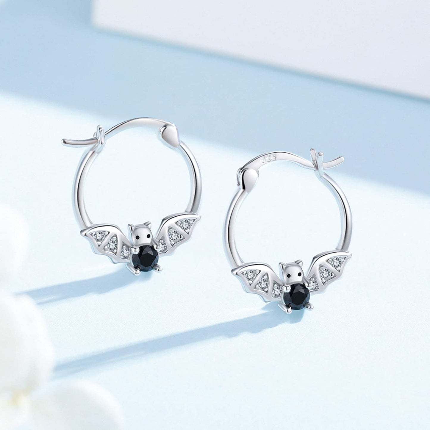Bat Earrings 925 Sterling Silver Hypoallergenic Small Animal Huggie Hoop Earrings for Sensitive Ears Gothic Bat Jewelry Halloween Graduation Gifts for Women Daughter Her