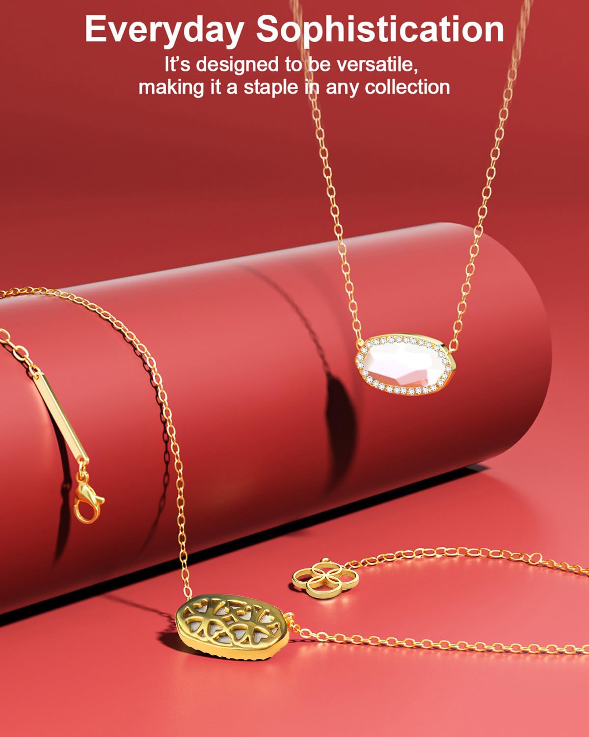 AICase 18K Gold Plated Pendant Necklace for Women,Diamond Rhinestone Dainty Fashion Jewelry,Anniversary Wedding Birthday Gifts for Women/MoM/Sister/Friends/Her/Wife/Grandma/Coworker_White