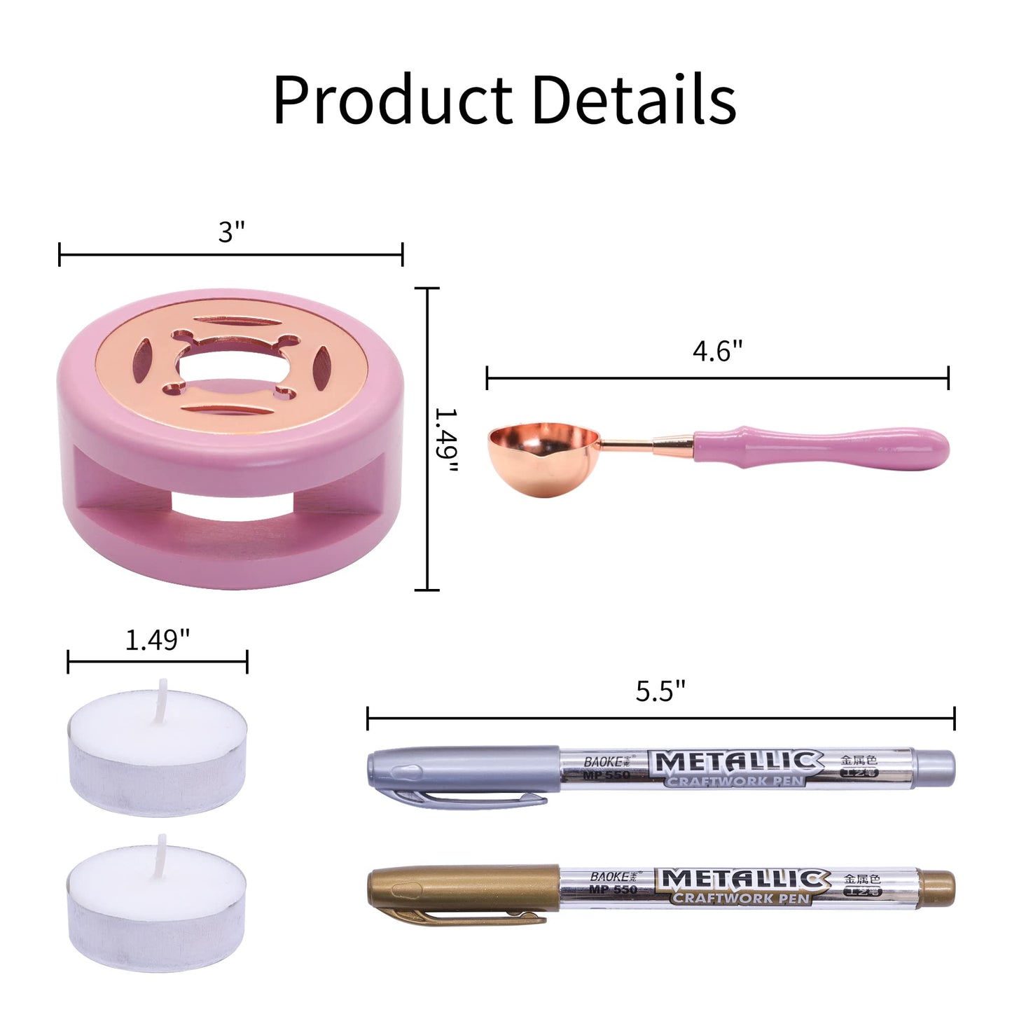 SWANGSA Wax Seal Warmer Kit, Sealing Wax Furnace Tool with 2pcs Wax Seal Pens + Wax Seal Spoon and 2pcs Candles for Sealing Wax Stamp Wedding Invitation Envelope Letter (Pink)