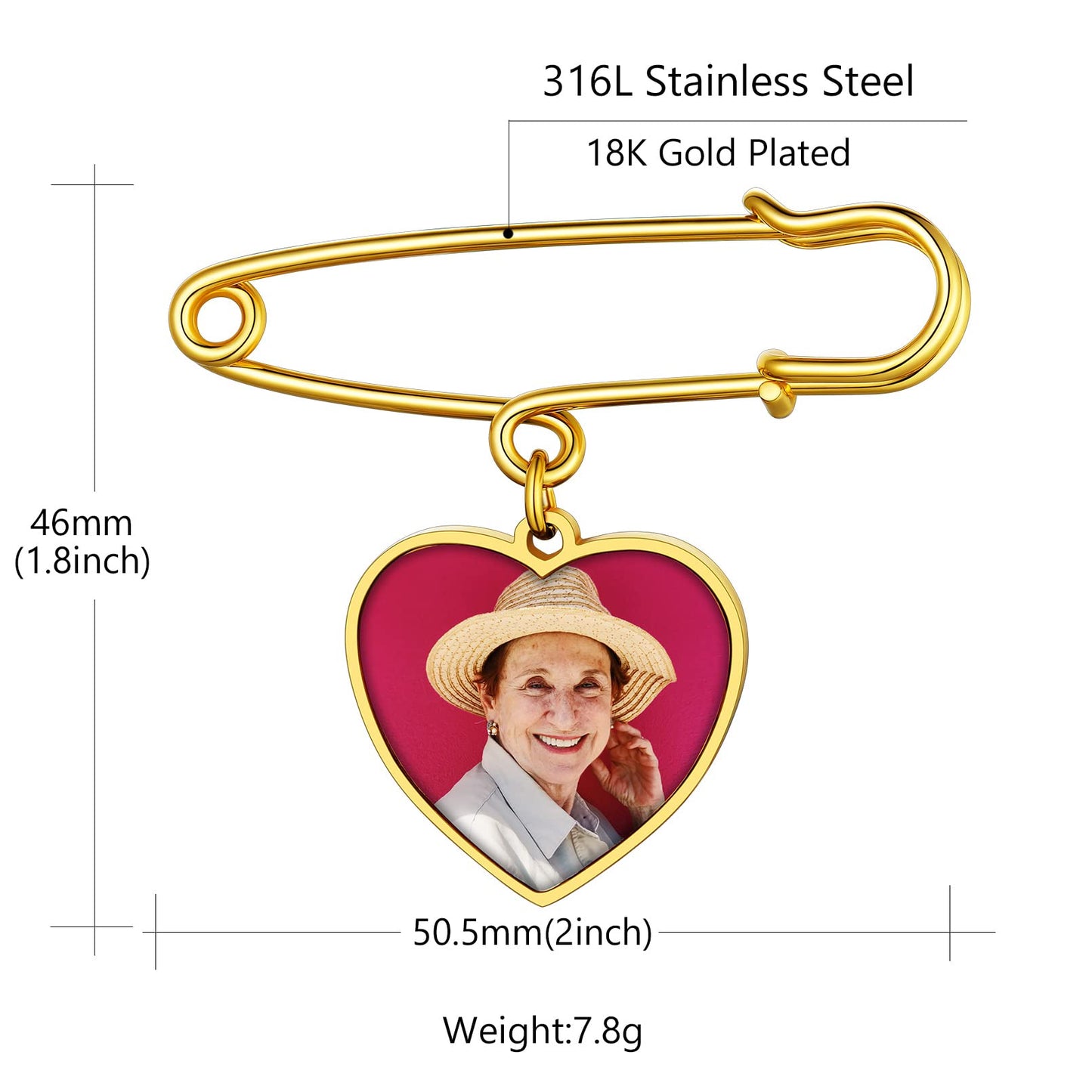 Custom4U Wedding Boutonniere Photo Charm Bouquet Pin Lapel Heart Memorial Charms Funeral Boutonniere Mother of The Bride Groom Men Women