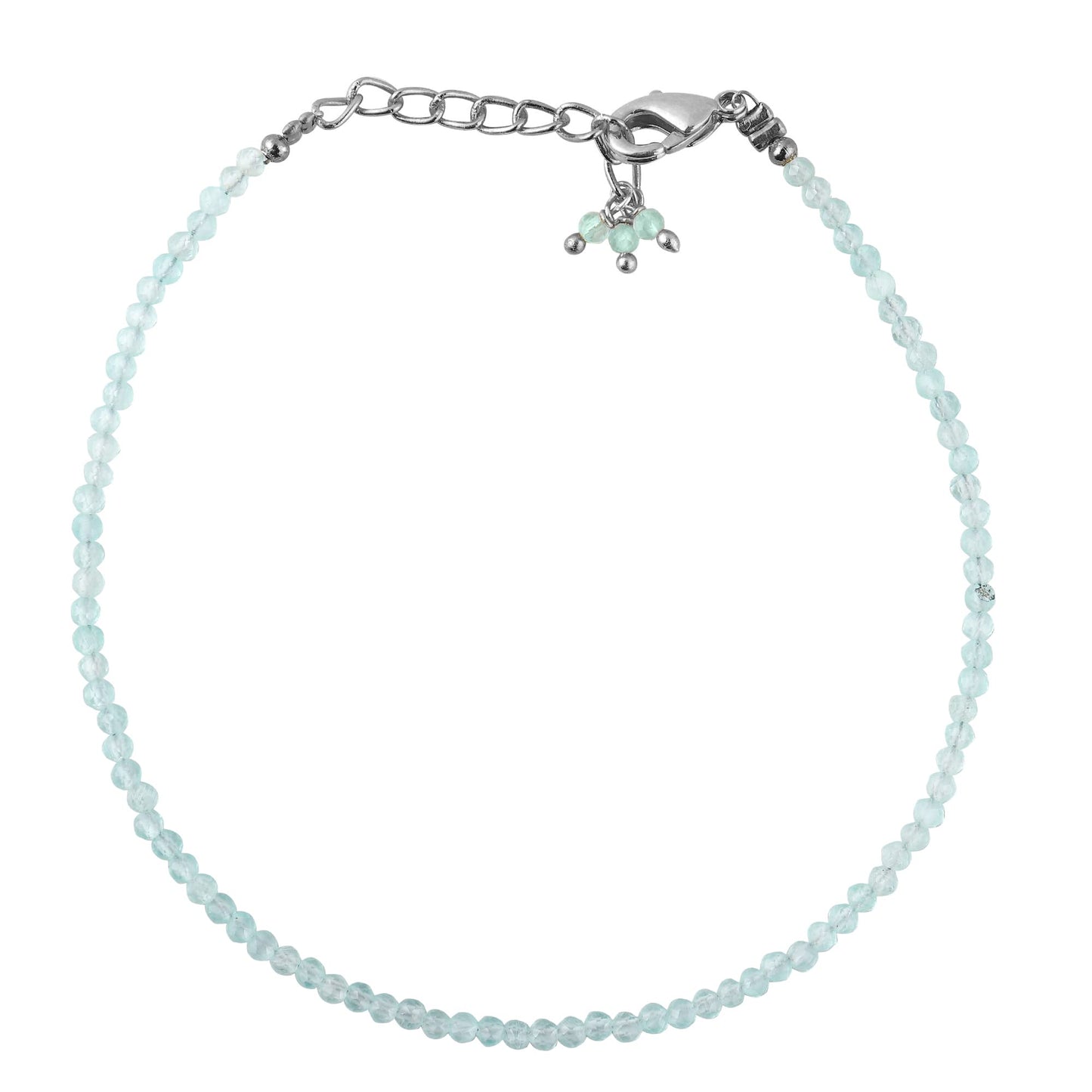Gemimpression Handmade Aquamarine Micro Beads Simple Bracelet – Genuine Birthstone – Healing Chakra Crystals – Silver Plated 8-Inch Chain – Christmas Gift