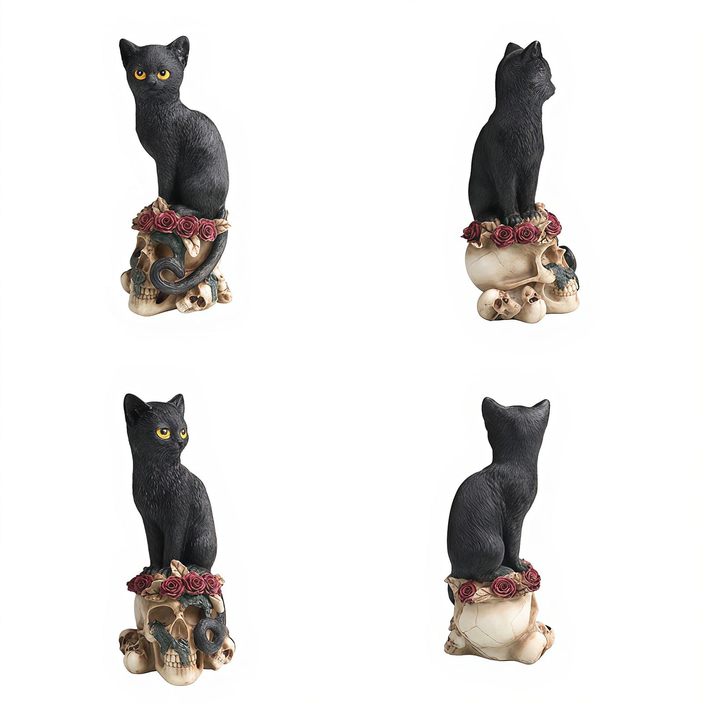 Black Cat Skull Statue, Gothic Resin Sculpture for Home Decor, Spooky Occult Witchy Dark Academia Collectible, Spring Gift for Cat Lovers Goth Collectors Men Women, Birthday Anniversary Housewarming