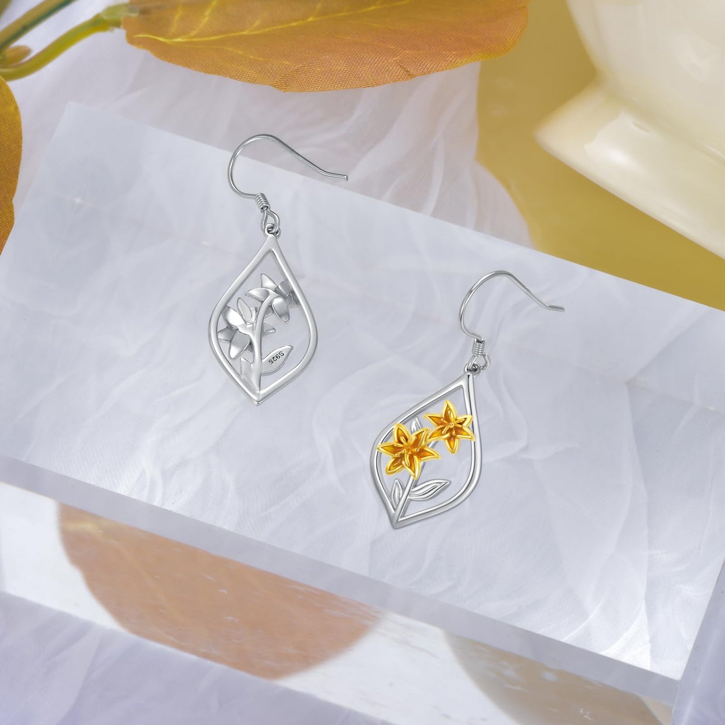 Lily Earrings Sterling Silver Lily Flower Dangle Dangling Drop Earrings Floral Jewelry Gifts for Women