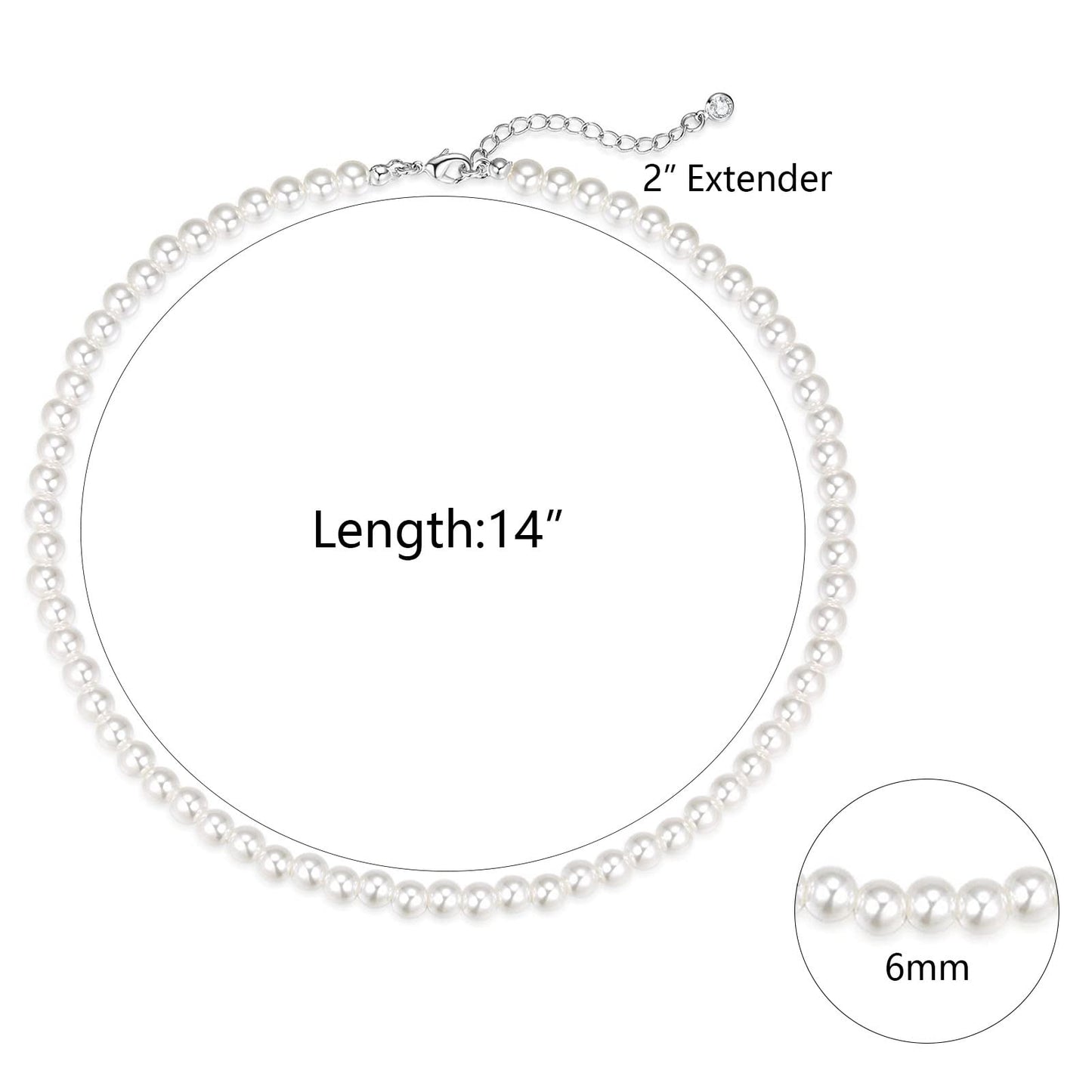 Luxval Pearl Necklaces Choker for Women, 6MM Cream White Pearl Jewelry, 14K Silver Plated Handmade Dainty Toggle Clasp Necklace for Women Jewelry Gifts, 14"