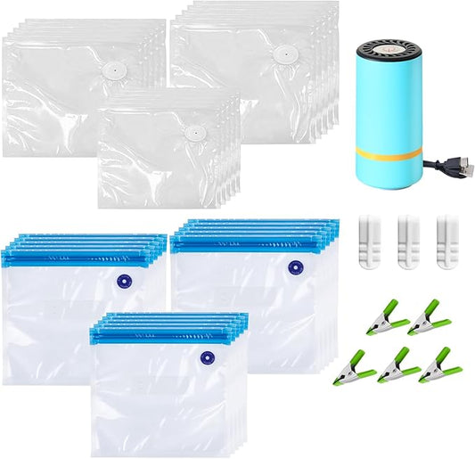 39-Pack BPA-Free Vacuum Sealer Bags with Pump Included – 3 Sizes, Reusable Meal Bags with & Without Air Valves for Freshness – Microwave & Freezer Safe for Meal Prep & Food Storage