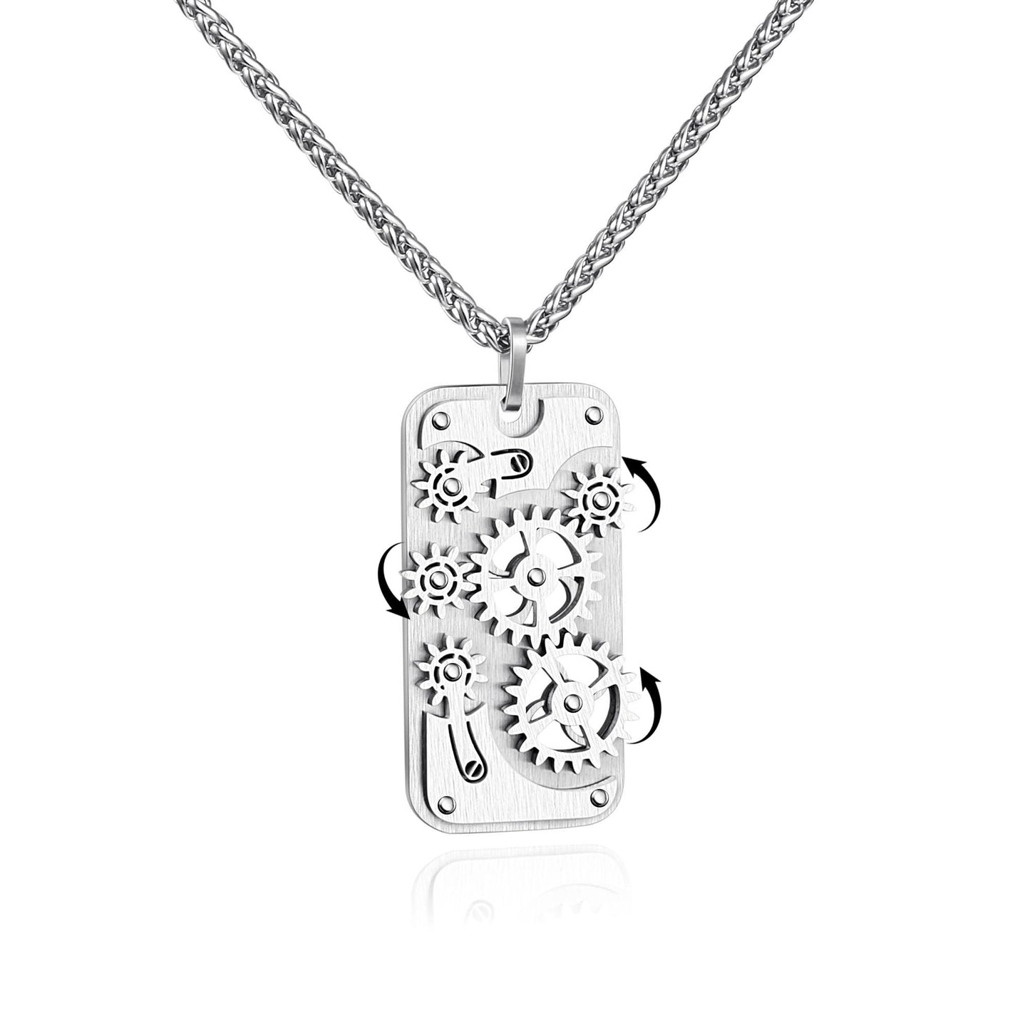 Velryn Stainless Steel Mechanical Rotatable Gear Pendant Necklace for Mens – Fidget Jewelry for Anxiety Relief, Stress – Steampunk Cyberpunk Accessories for Men – Gifts for Father Husband Boyfriend
