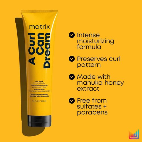 Matrix A Curl Can Dream Deep Cleansing Shampoo and Rich Hair Mask Set | Clarifying Shampoo, Removes Build Up | For Curly & Coily Hair | Paraben Free | Manuka Honey | Packaging May Vary | 33.8 Fl. Oz.
