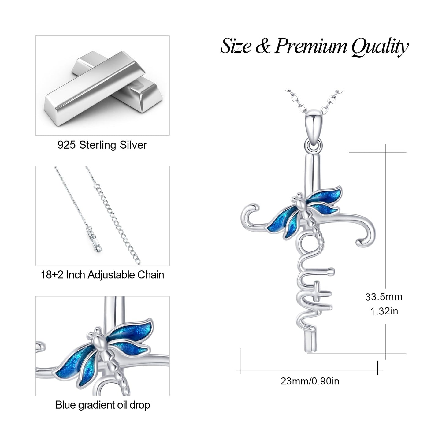 YEESIA Dragonfly Necklace for Women 925 Sterling Silver Faith Cross Necklaces Dragonfly Cross Pendant Religious Jewelry Graduation Birthday Gifts for Women