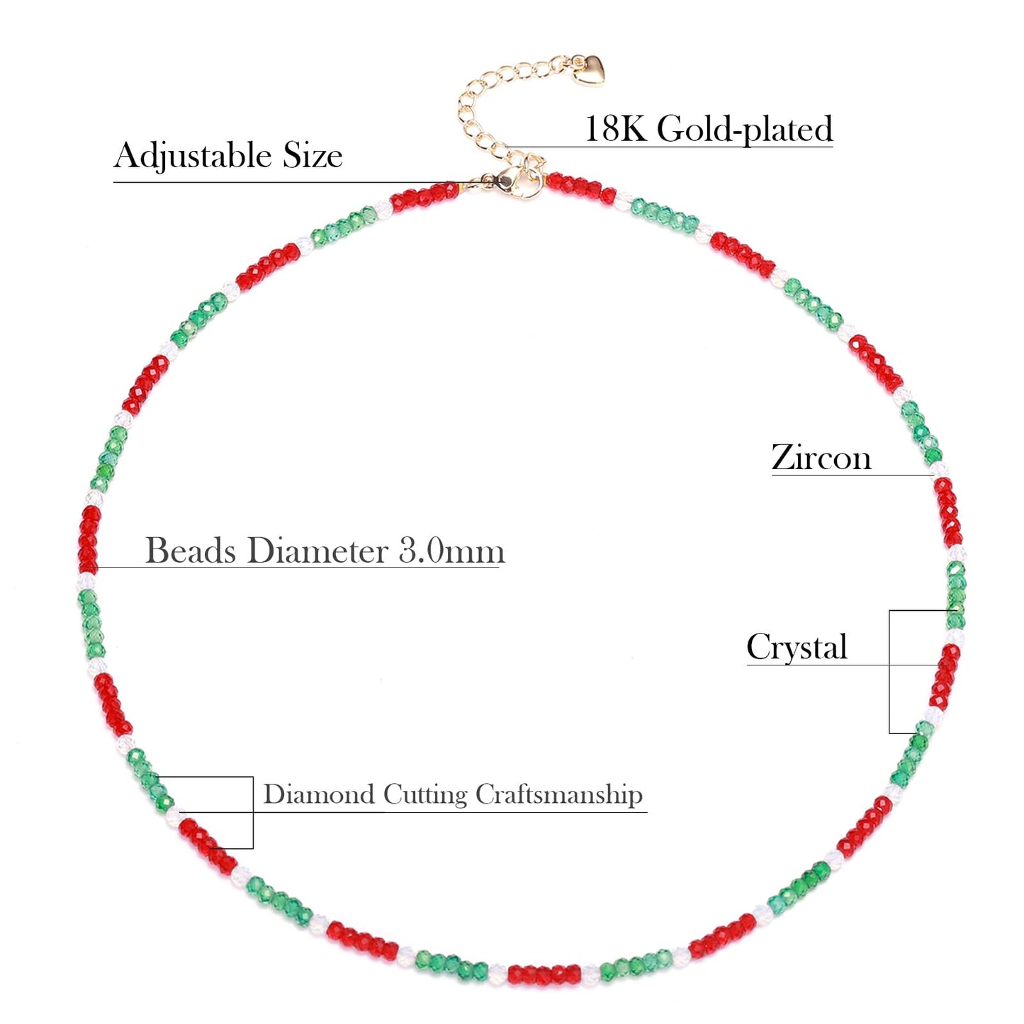 Gmissbabicoo Healing Crystal Necklace for Women Spiritual Zircon Beads Handmade Gemstone Crystals Stones Beaded Adjustable Necklaces with Jewelry Box Red Green