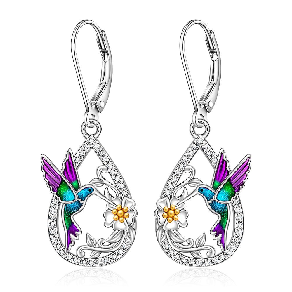 Hummingbird Earrings for Women Purple Hummingbird Earrings Sterling Silver Gifts Dangle Bird Jewelry Memorial Mothers Day Christmas Birthday Gifts