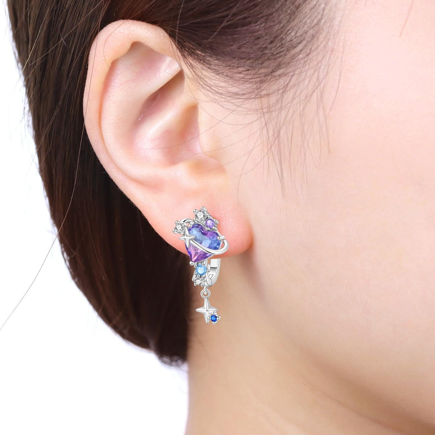 vireau 925 Sterling Silver Drop Earrings Dragonfly Flower Moon Star Dangle Earrings Hypoallergenic Sterling Silver Earrings Jewelry for Women (Satellite Love)