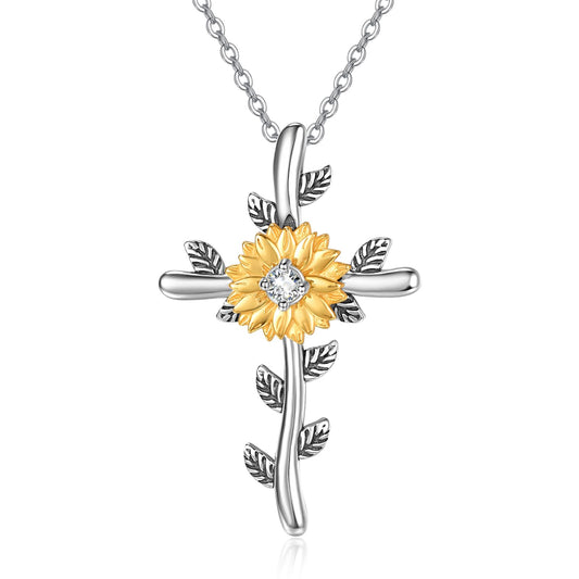 AENEAS Valentines Day Gifts for Women Sunflower Cross Necklaces for Women 925 Sterling Silver Sunflower Pendant Necklace Faith Christian Jewelry Anniversary Birthday Gift for Wife Mom Her