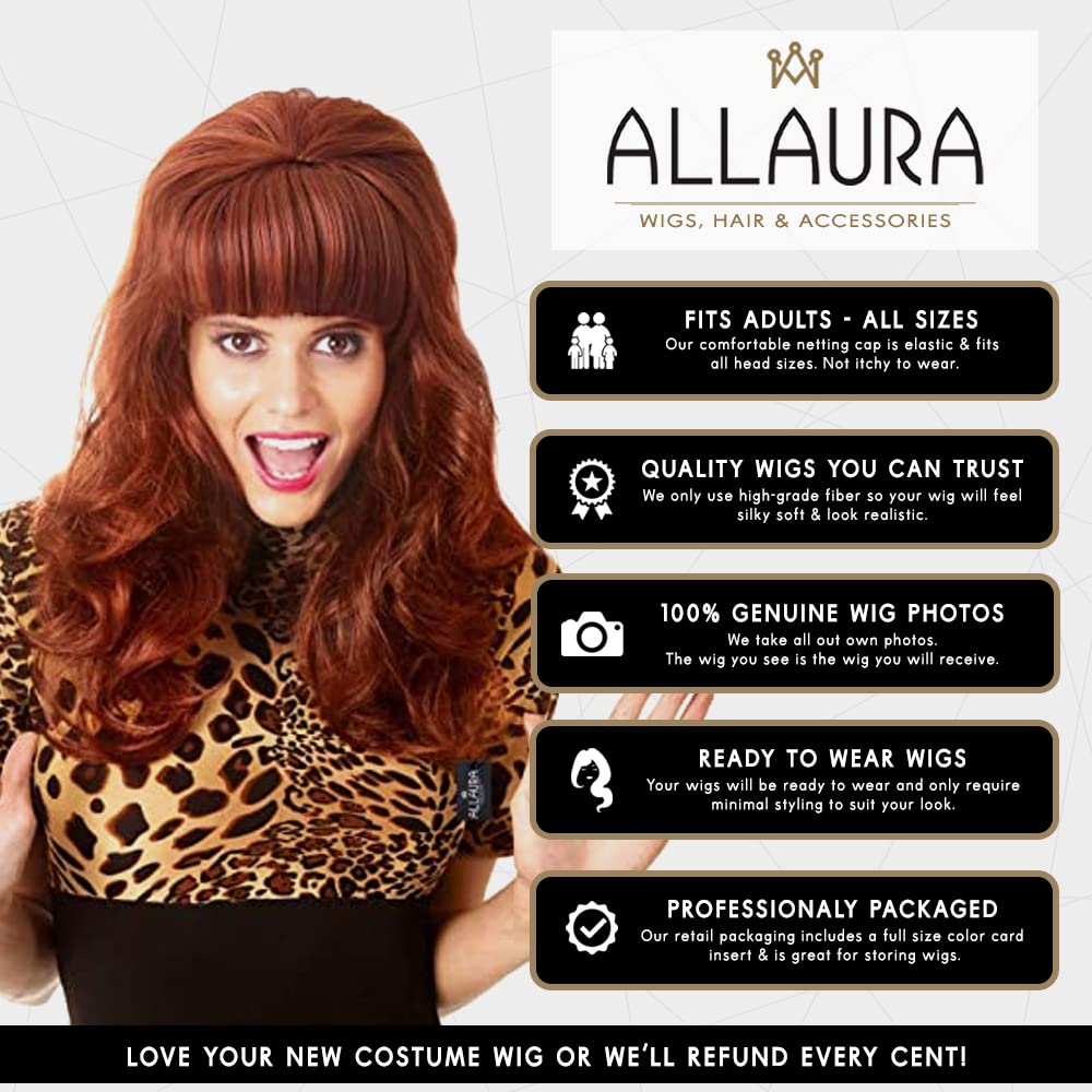 ALLAURA Compatible with Peggy Bundy Costume – Auburn Red Bouffant Wig for Women – 80s Beehive Housewife Hairpiece for Halloween, Retro TV Cosplay, Funny Party Looks, Peg Bundy Wig Fits All Head Sizes