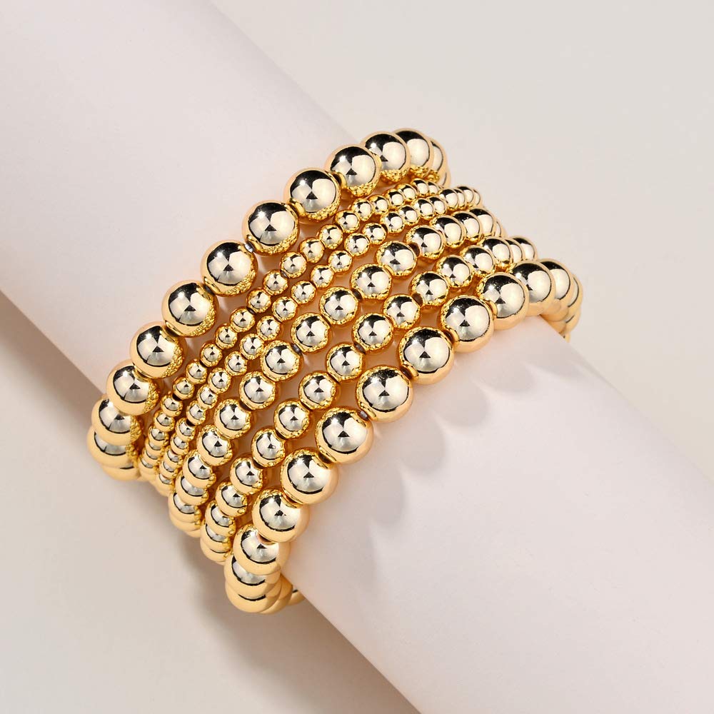 COLORFUL BLING Women Multilayer Temperament Imitated Pearl Stackable Strand Bracelets Beaded Seed Heart Rhinestone Crystal Stretch Bracelet Wedding Wrist Jewelry (bead gold)