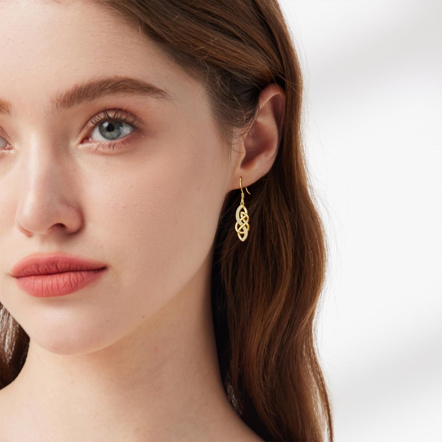 XPYPZP 14K Gold Celtic Knot Earrings for Women Dainty Irish Celtic Knot Dangle Drop Earrings with Sparkling Cubic Zirconia Trendy Ireland Jewelry Mothers Day Gifts for Mom Wife Girlfriend Her