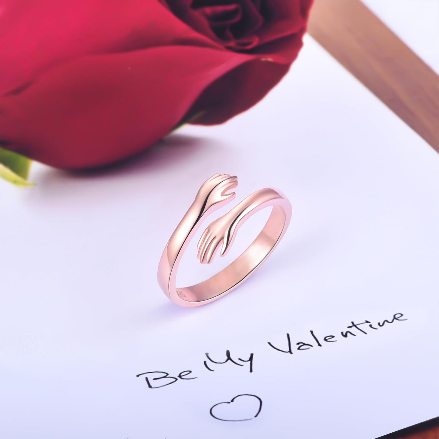 ACJFA 925 Sterling Silver Adjustable Hug Rings for Women Men Wedding Band Rings Wrap Around Rings Hand Ring Jewelry for Women (Rose gold-No engraved)