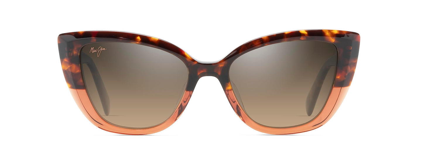 Maui Jim Women's Blossom Polarized Cat Eye Sunglasses, Havana w/Peach/HCL Bronze, Small