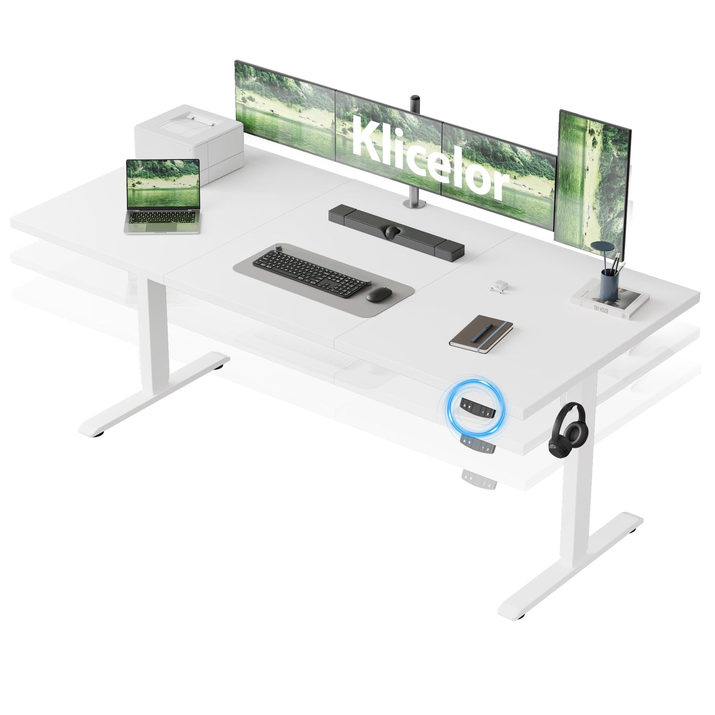 Klicelor 71 Inch Large Electric Standing Desk, Height Adjustable Office Desk, Sit Stand Up Computer Gaming Desk with Memory Preset, Three-Piece Desktop, White