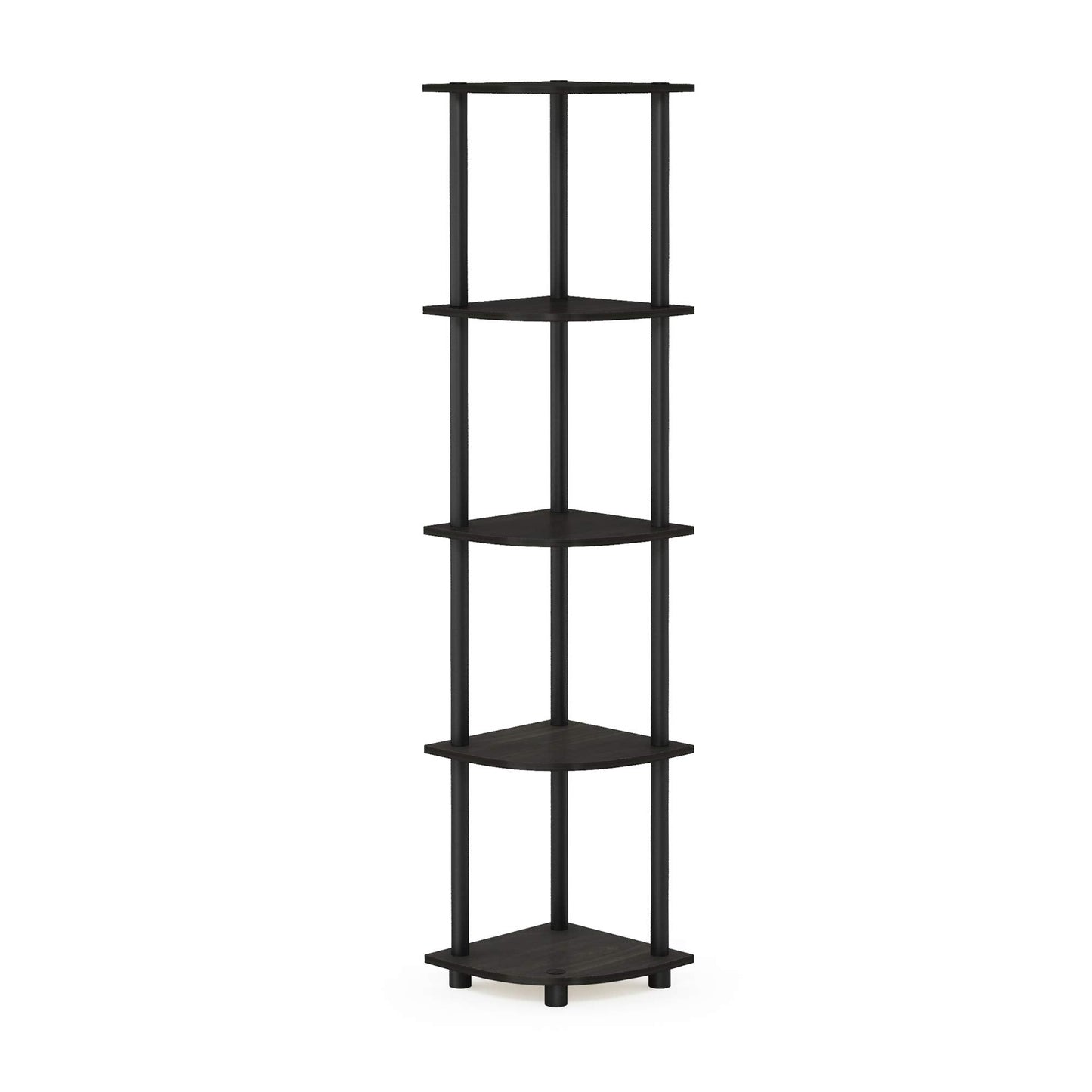 Furinno TURN-N-TUBE Corner Shelf, 5-Tier Corner Bookshelf, Open Storage Shelves, for Organization and Storage, Living Room, Home Office, Garage, Bedroom, Espresso