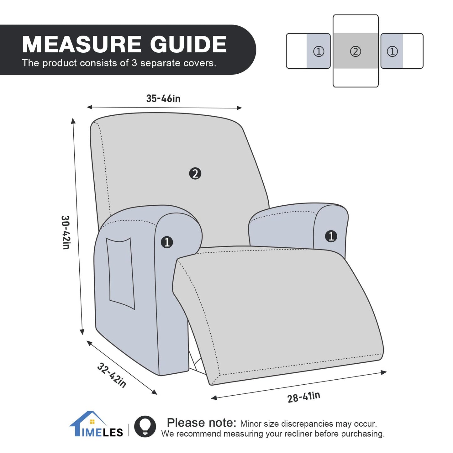 Timeles Recliner Covers Extra Wide Recliner Chair Covers Reclining Couch Covers Sofa Slipcovers Stretch Soft Washable (Single-Seater Oversized, Grey)