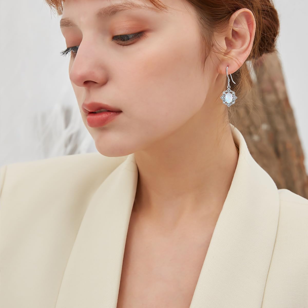 MOTIEL Vintage Opal Dangle Earrings for Women 925 Sterling Silver Genuine Opal Dangle Drop Earrings with Diamond October Birthstone Jewelry Gift for Mother Wife - Style B