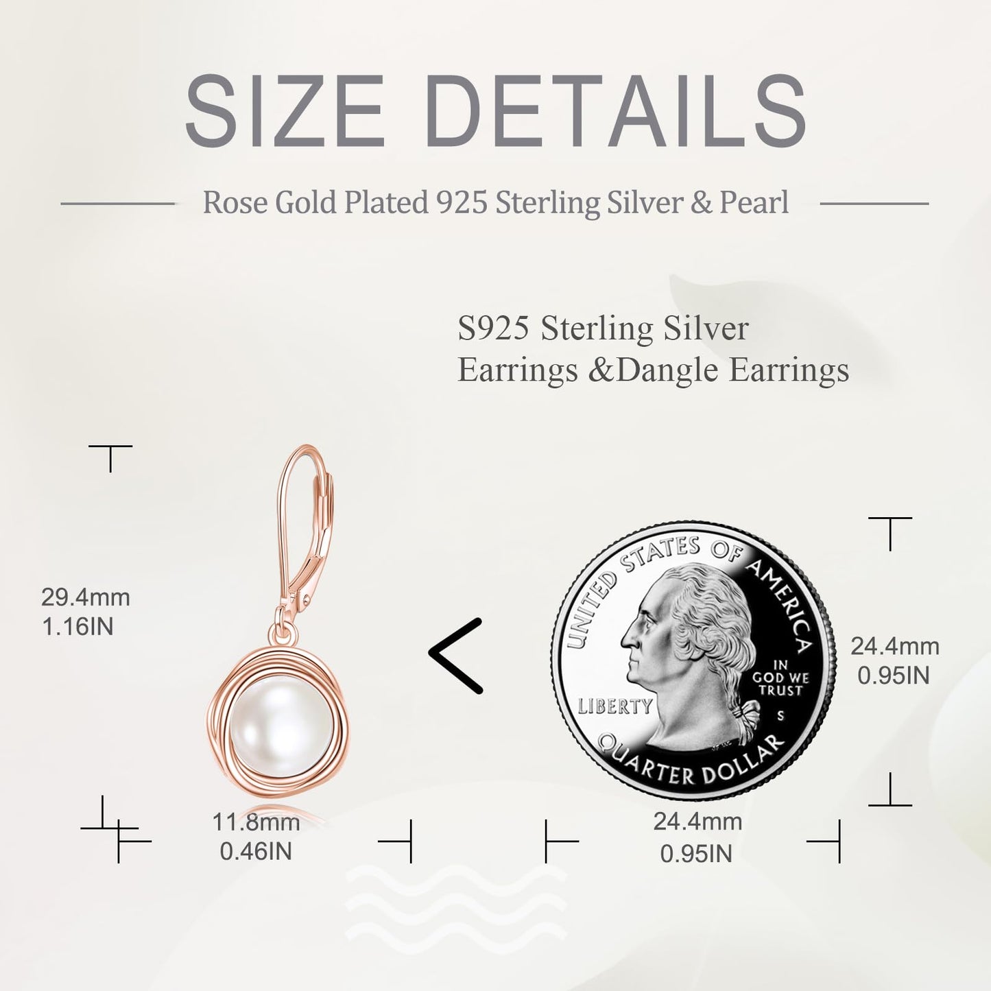 POPLYKE Pearl Dangle Earrings Rose Gold Plated 925 Sterling Silver Pearl Leverback Earrings for Women Birthday Gifts Hypoallergenic
