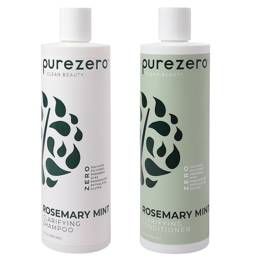 Purezero Rosemary Mint Clarifying Silicone Free Shampoo & Conditioner Set – Vegan Duo for Balanced Scalp, Build-Up Removal & Fresh Minty Finish – Sulfate-Free, Paraben-Free, Cruelty-Free, 2×12 oz