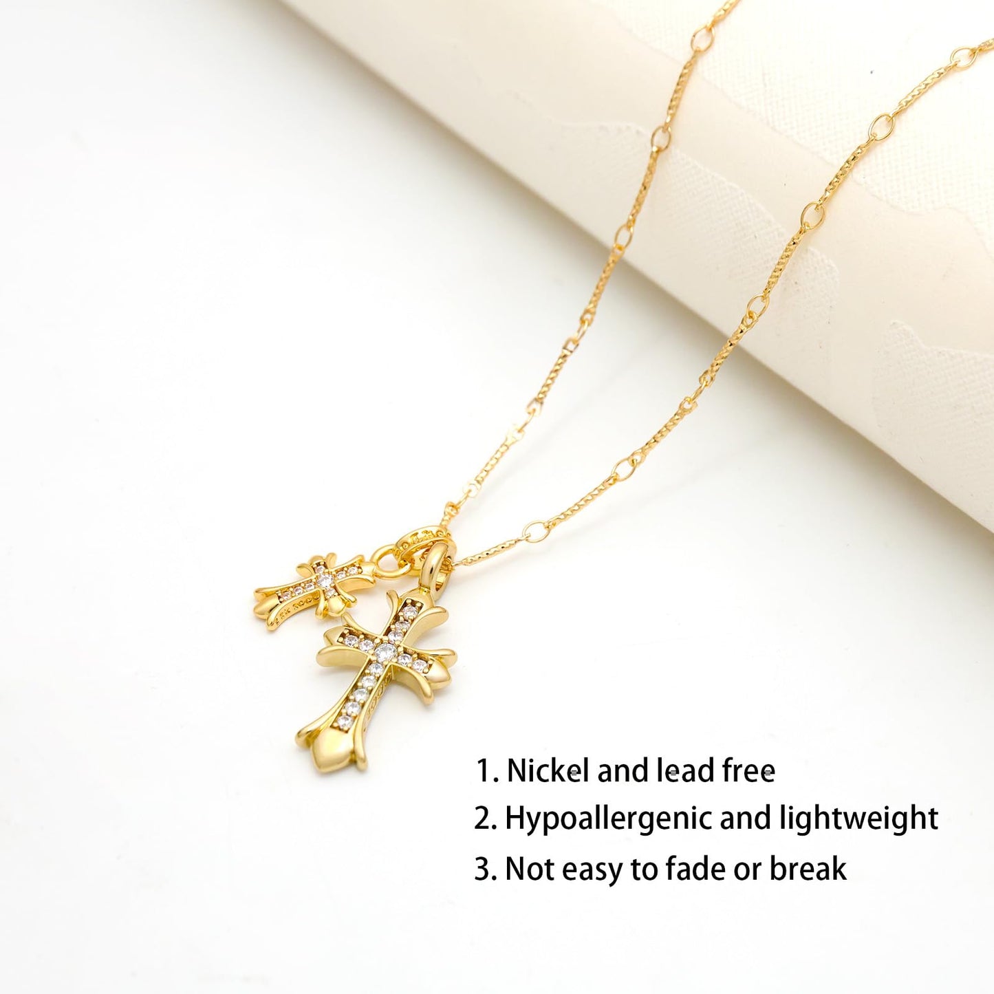 MAIKERDER Cross Necklace for Women,14K Gold Plated Cubic Zirconia Cross Pendant Necklace for Women Simple Layered Cross Necklaces for Women Non Tarnish