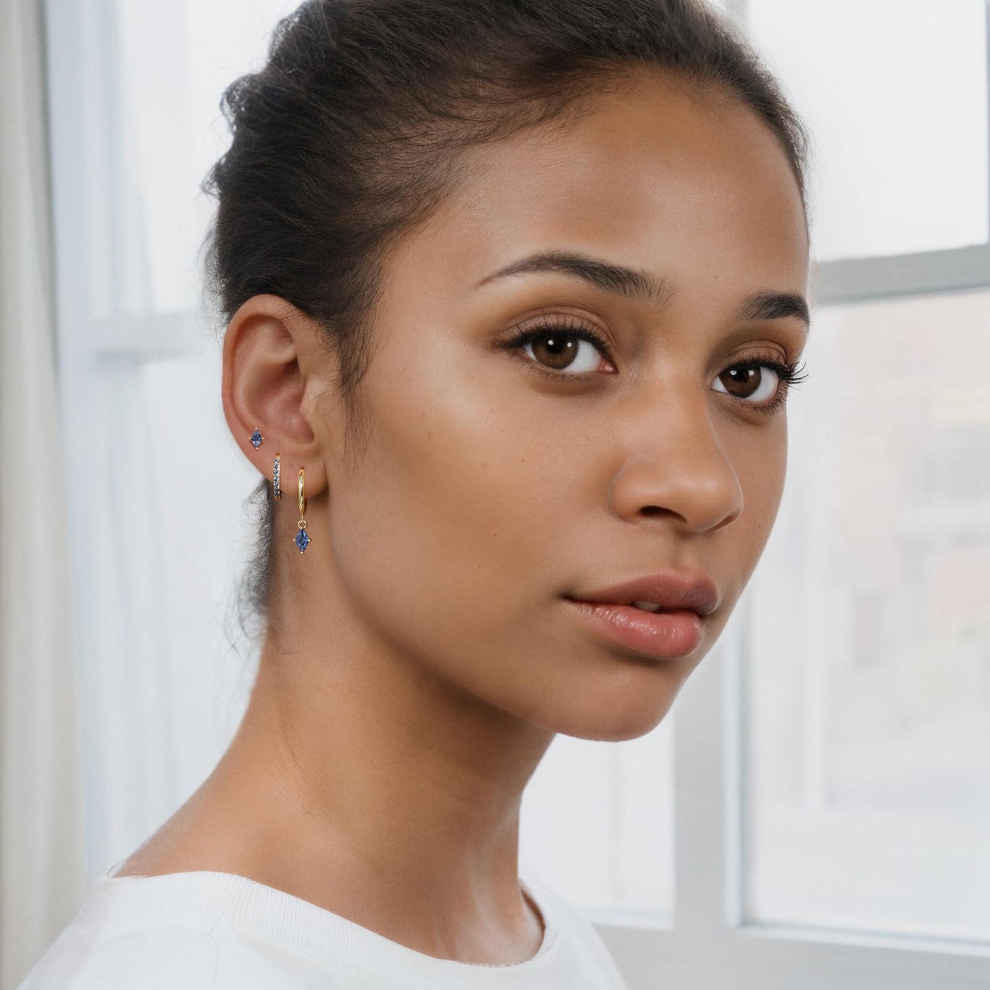 Gold Hoop Earrings Set for Women, Dainty 14K Gold Plated Cartilage Earring, Hypoallergenic Earrings Trendy Small Earring Stacks Multiple Piercing, Huggies Earrings for Women Blue