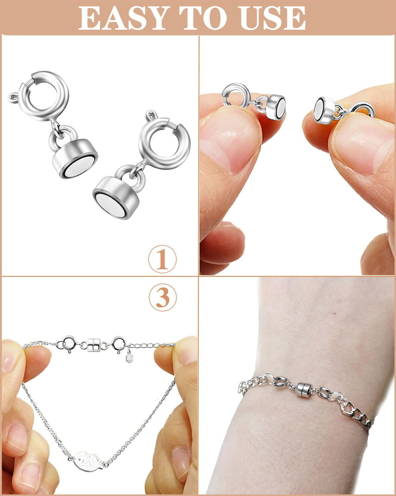 Dailyacc Magnetic Necklace Clasps and Closures, Double Open Bracelet Extender for Jewelry Converters Clasp (14k Gold, Silver)