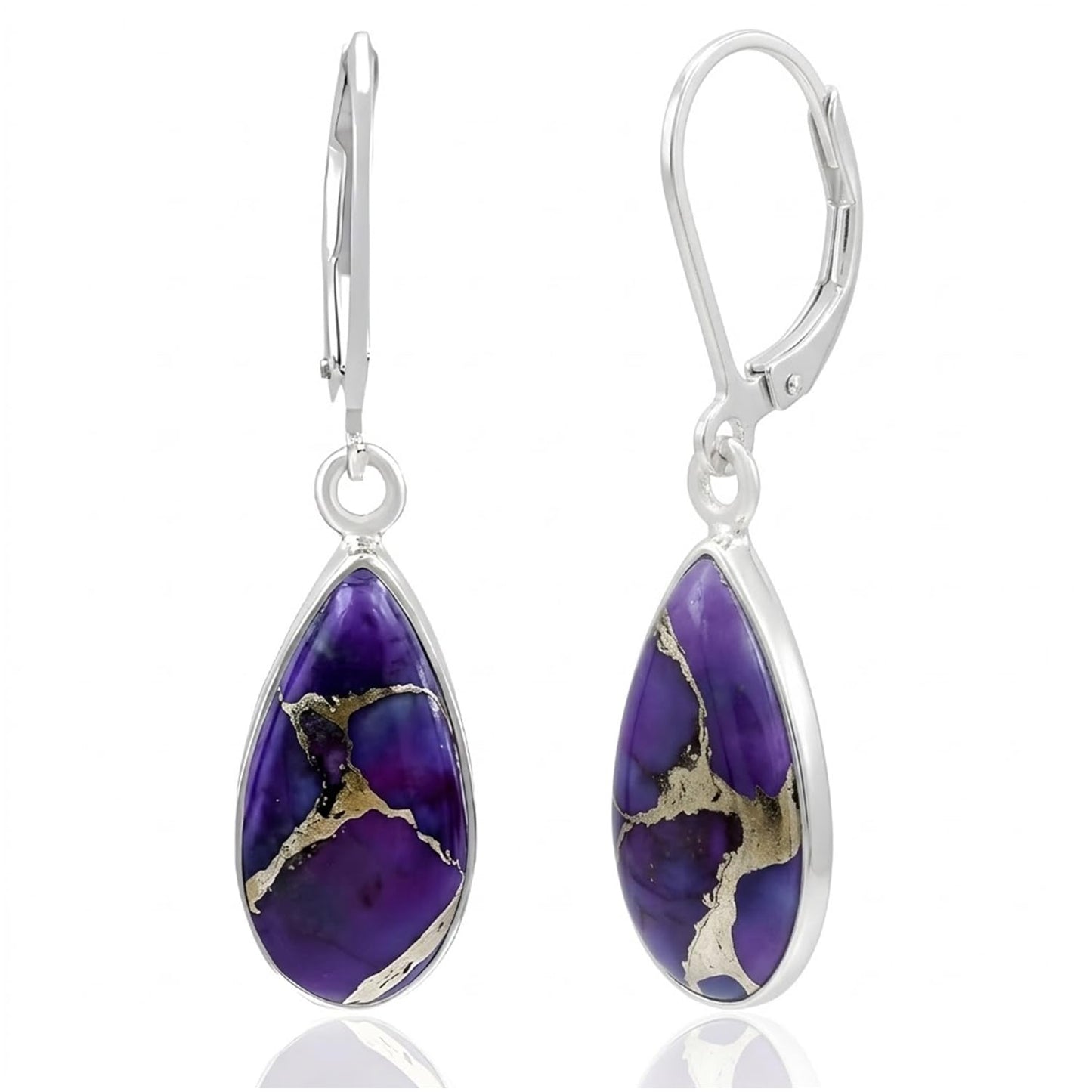 TISHAVI Natural Purple Copper Turquoise Earrings for Women - Purple Stone December Birthstone Sterling Silver Plated Jewelry